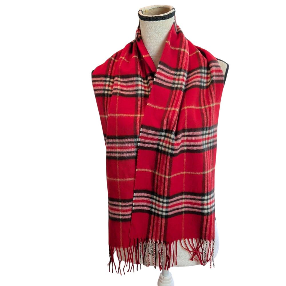 V. Fraas Super Soft and Red Black Plaid Fringe Scarf Made in Germany Cashmink